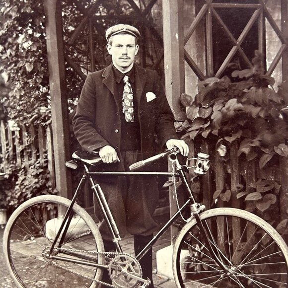 Antique Cabinet Card Photo Of Man With Bicycle in Sepia tones - Picture 5 of 5